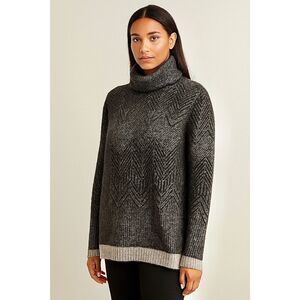 inHabit Merino Wool Chevron Print Exposed Seams Cowl Neck Sweater S